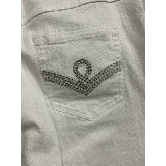 Chicos Platinum White Cropped Jeans Embellished Pockets Sz 10 - Picture 5 of 10